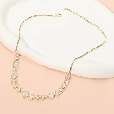 Fashnzfab Secret Box_stainless Steel Mixed Shape Faceted Gem Link Necklace In Silver