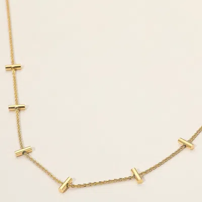 Fashnzfab Secret Box_stainless Steel Modern Tube Bar Station Necklace In Gold