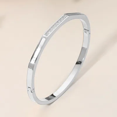 Fashnzfab Secret Box_stainless Steel Mother Of Pearl Bar Crystal Bar Accent Hinged Bangle Bracelet In Red