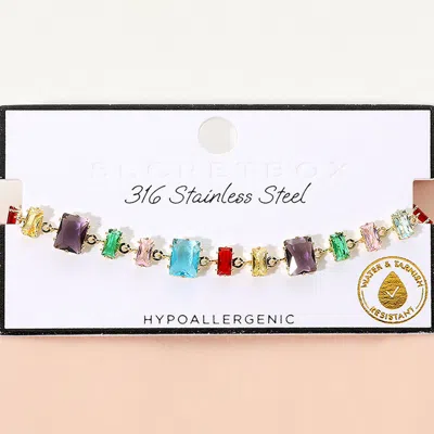 Fashnzfab Secret Box_stainless Steel Multicolor Emerald Cut Gem Link Bracelet In Green
