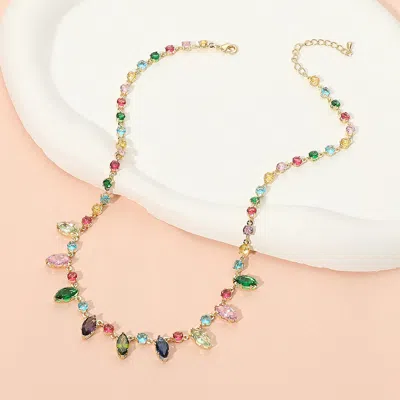 Fashnzfab Secret Box_stainless Steel Multicolor Marquise Mixed Gem Link Necklace