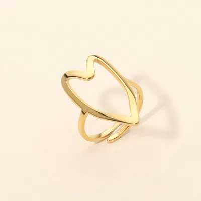 Fashnzfab Secret Box_stainless Steel Open Heart Accent Adjustable Ring In Gold