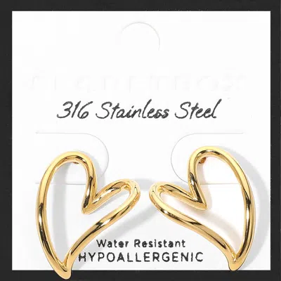 Fashnzfab Secret Box_stainless Steel Open Heart Stud Earrings In Gold