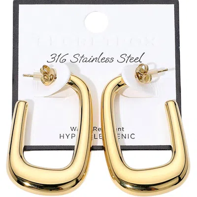 FASHNZFAB SECRET BOX_STAINLESS STEEL OPEN RECTANGLE HOOP EARRINGS - GOLD