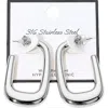 Fashnzfab Secret Box_stainless Steel Open Rectangle Hoop Earrings - Rhodium In Silver