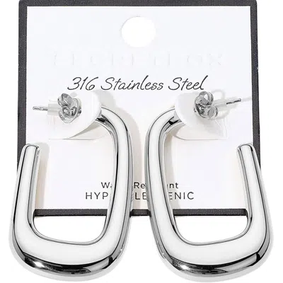 Fashnzfab Secret Box_stainless Steel Open Rectangle Hoop Earrings - Rhodium In Silver