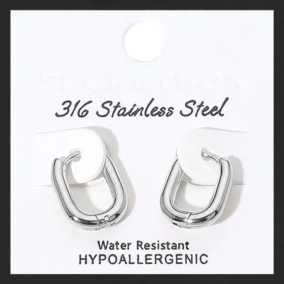 Fashnzfab Secret Box_stainless Steel Oval Huggie Hoop Earrings 0.5" X 0.6" In Multi
