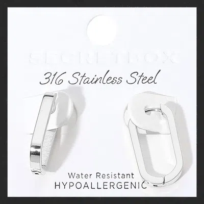 Fashnzfab Secret Box_stainless Steel Oval Huggie Hoop Earrings 0.5" X 0.8" In Multi