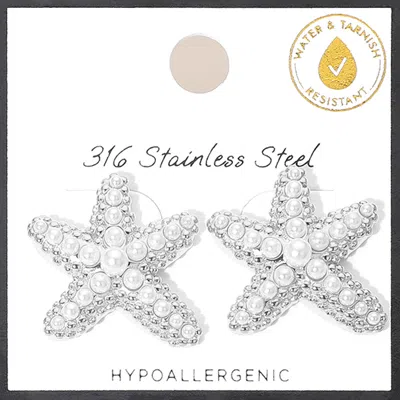 Fashnzfab Secret Box_stainless Steel Pearl Starfish Stud Earrings In Metallic