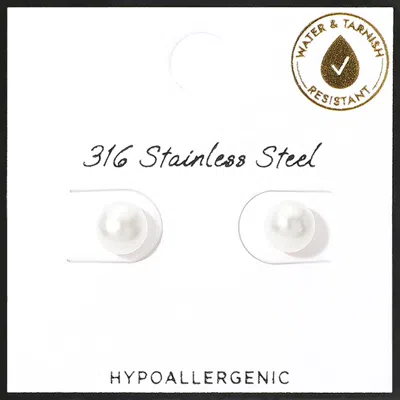 Fashnzfab Secret Box_stainless Steel Pearl Stud Earrings In Gold