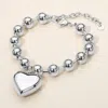 Fashnzfab Secret Box_stainless Steel Puffy Heart Charm Beaded Chain Bracelet In Multi