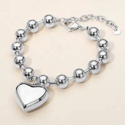 Fashnzfab Secret Box_stainless Steel Puffy Heart Charm Beaded Chain Bracelet In Multi