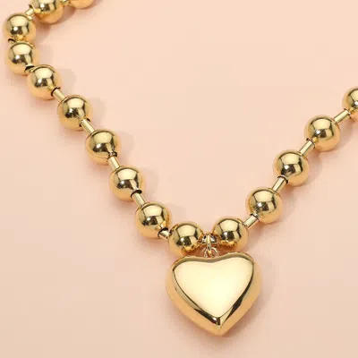 Fashnzfab Secret Box_stainless Steel Puffy Heart Pendant Beaded Chain Necklace In Gold