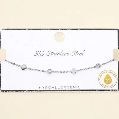 Fashnzfab Secret Box_stainless Steel Quatrefoil Stone Bezel Station Chain Bracelet In Multi