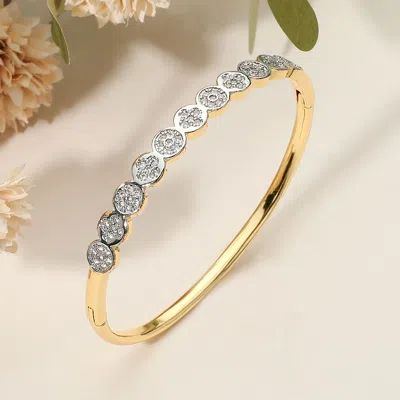Fashnzfab Secret Box_stainless Steel Rhinestone Pave Circle Motif Hinged Bangle Bracelet Gold