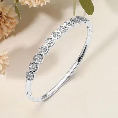 Fashnzfab Secret Box_stainless Steel Rhinestone Pave Circle Motif Hinged Bangle Bracelet In Metallic