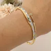 Fashnzfab Secret Box_stainless Steel Rhinestone Pave Marquise Accent Nailhead Hinged Bangle Bracelet Gold In Gold