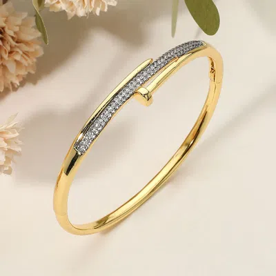 Fashnzfab Secret Box_stainless Steel Rhinestone Pave Nail Hinged Bangle Bracelet Gold