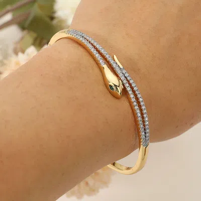 Fashnzfab Secret Box_stainless Steel Rhinestone Pave Sleek Snake Hinged Bangle Bracelet Gold