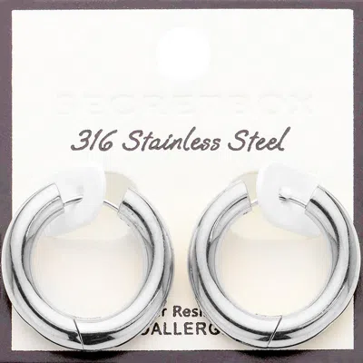 Fashnzfab Secret Box_stainless Steel Round Classic Hoop Earrings In White