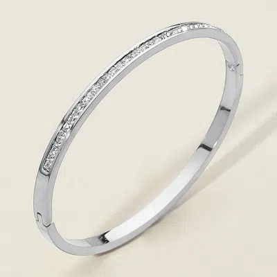 Fashnzfab Secret Box_stainless Steel Single Row Rhinestone Paved Hinged Bangle Bracelet Rhodium In Multi