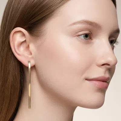 Fashnzfab Secret Box_stainless Steel Sleek Herringbone Chain Drop Earrings In Gold