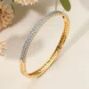 Fashnzfab Secret Box_stainless Steel Slim Double Row Rhinestone Pave Hinged Bangle Bracelet Gold In Gold