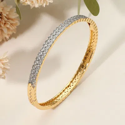 Fashnzfab Secret Box_stainless Steel Slim Double Row Rhinestone Pave Hinged Bangle Bracelet Gold