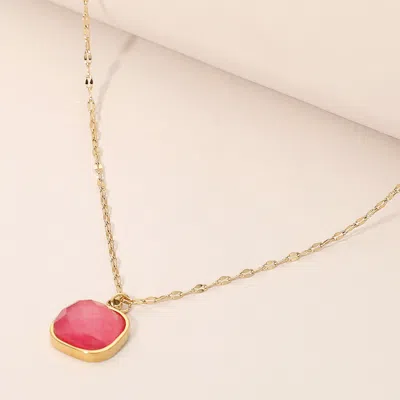 Fashnzfab Secret Box_stainless Steel Square Stone Pendant Necklace In Gold