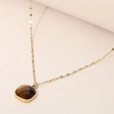 Fashnzfab Secret Box_stainless Steel Square Stone Pendant Necklace In Gold