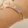 Fashnzfab Secret Box_stainless Steel Square Stone Tip Rhinestone Pave Hinged Bangle Bracelet Gold In Gold
