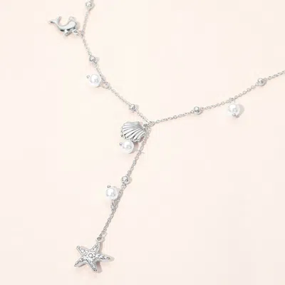 Fashnzfab Secret Box_stainless Steel Starfish Shell Dolphin Fish Pearl Charm Y Necklace In Silver