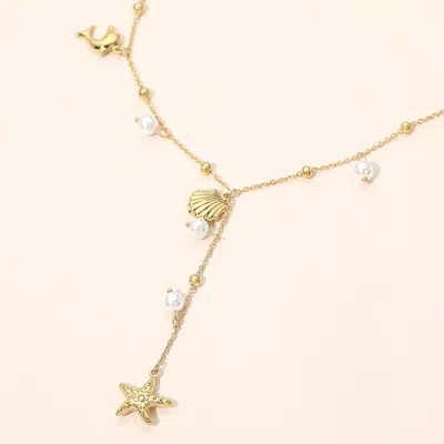 Fashnzfab Secret Box_stainless Steel Starfish Shell Dolphin Fish Pearl Charm Y Necklace In Silver