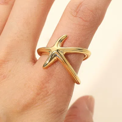 Fashnzfab Secret Box_stainless Steel Starfish Wrap Ring In Gold
