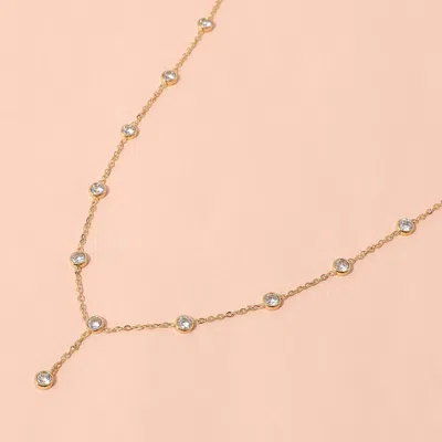 Fashnzfab Secret Box_stainless Steel Stone Bezel Y Necklace In Gold