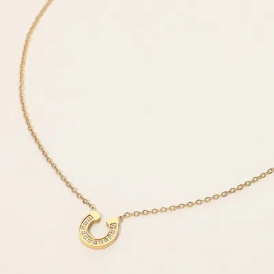 Fashnzfab Secret Box_stainless Steel Stone Pave Dainty Horseshoe Pendant Necklace In Gold