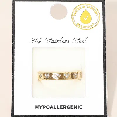 Fashnzfab Secret Box_stainless Steel Stone Pave Heart Around Band Ring In Gold