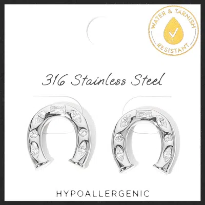 Fashnzfab Secret Box_stainless Steel Stone Pave Horseshoe Stud Earrings In Multi