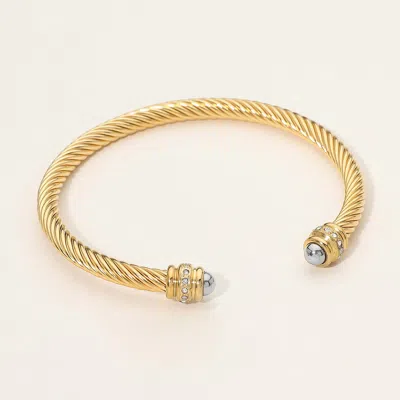 Fashnzfab Secret Box_stainless Steel Stone Pave Tip Twisted Cuff Bracelet In Gold