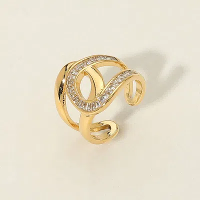Fashnzfab Secret Box_stainless Steel Stone Paved Adjustable Ring In Gold