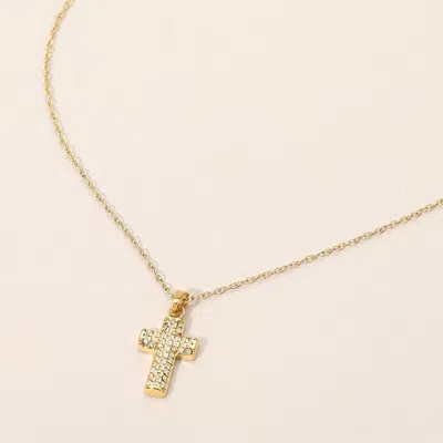 Fashnzfab Secret Box_stainless Steel Stone Paved Cross Pendant Necklace In Gold