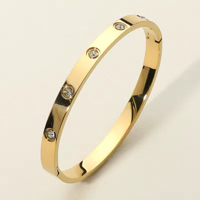 Fashnzfab Secret Box_stainless Steel Stone Paved Hinged Bangle Bracelet In Gold