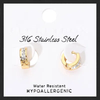 Fashnzfab Secret Box_stainless Steel Stone Paved Mini Huggie Hoop Earrings In Gold