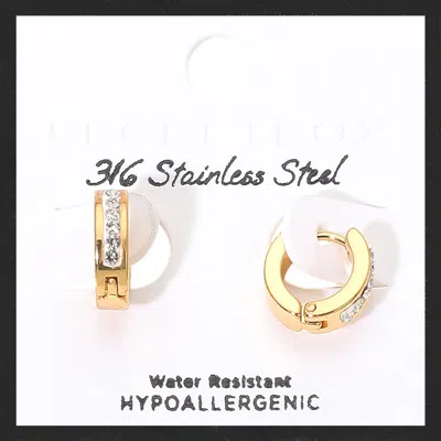 Fashnzfab Secret Box_stainless Steel Stone Paved Small Huggie Hoop Earrings In Silver