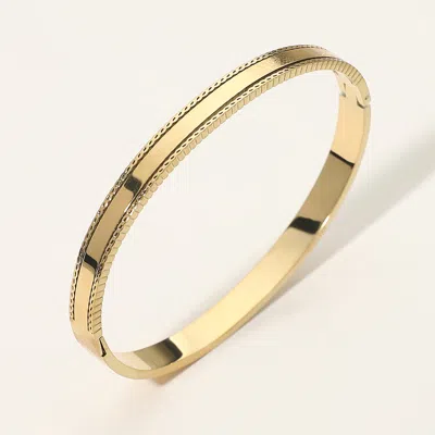 Fashnzfab Secret Box_stainless Steel Textured Hinged Bangle Bracelet In Gold