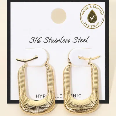 Fashnzfab Secret Box_stainless Steel Textured Open Rectangle Pin Catch Hoop Earrings In Silver