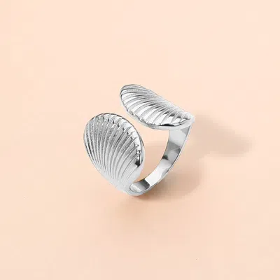 Fashnzfab Secret Box_stainless Steel Textured Shell Adjustable Ring In Metallic