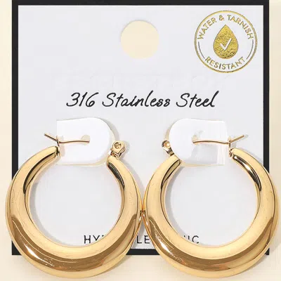Fashnzfab Secret Box_stainless Steel Thick Pin Catch Hoop Earrings In Silver