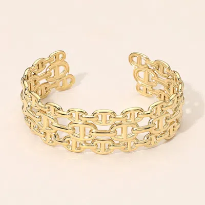 Fashnzfab Secret Box_stainless Steel Three Row Mariner Link Cuff Bracelet In Gold