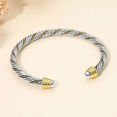 Fashnzfab Secret Box_stainless Steel Two Tone Twisted Cable Cuff Bracelet Gold, Silver In Multi